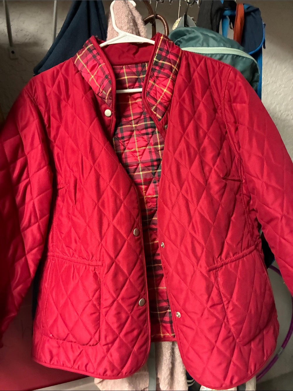 GAP Quilted Red Jacket with Tartan Plaid Lining
